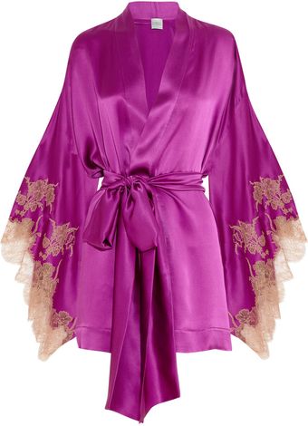 Carine Gilson Théme Tamara Laceappliquéd Silksatin Robe - Lyst