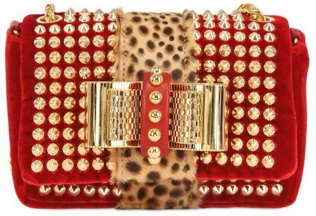 Christian Louboutin Sweety Charity Velvet Pony Spikes Clutch in Red - Lyst