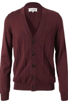 Maison Martin Margiela Pleated Argyle Wool Cardigan - Lyst