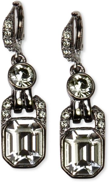 Givenchy Light Hematite Tone Black Diamond Crystal Drop Earrings in Black - Lyst