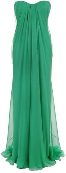 Alexander McQueen Emerald Silk Chiffon Bustier Dress - Lyst