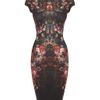 Alexander Mcqueen Painted Flowers Cap Sleeve Pencil Dress in Black - Lyst