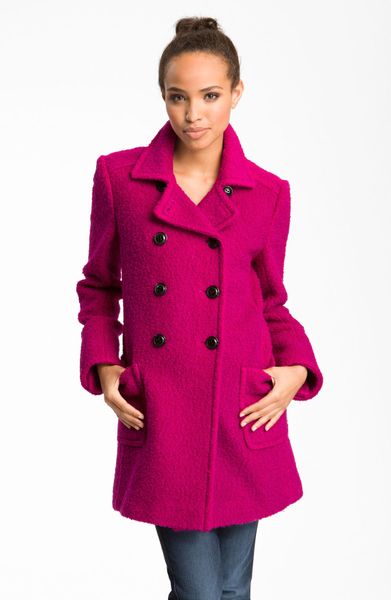 Dkny Double Breasted Coat in Pink (fuchsia) - Lyst