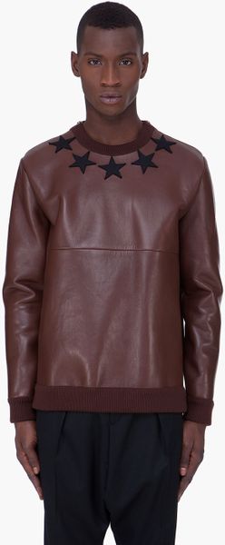 Givenchy  Leather Crewneck Sweater in Brown for Men - Lyst