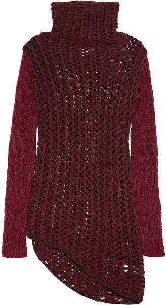Helmut Lang Chunky Openknit Woolblend Sweater in Red (bordeaux) - Lyst