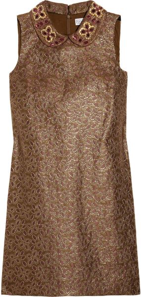 RED Valentino Beadcollared Metallic Brocade Dress - Lyst