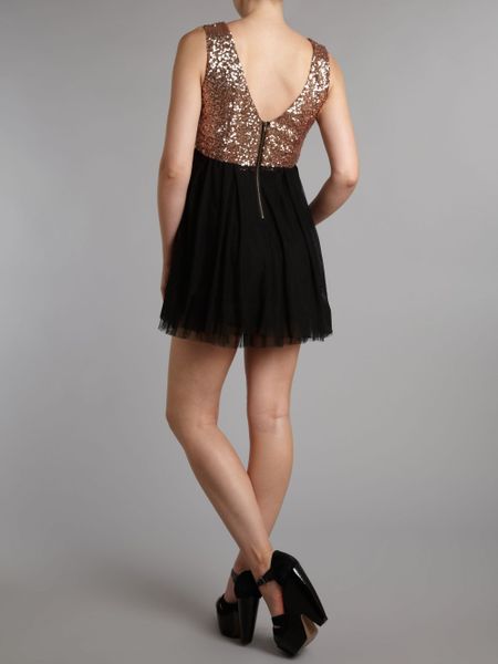 Tfnc Sequin Top Prom Dress in Black