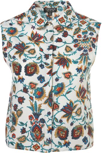 Topshop Paisley Crop Shirt - Lyst