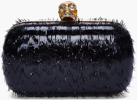 Alexander Mcqueen Black Frayed Patent Clutch Box in Black - Lyst