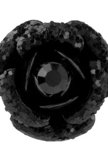 Betsey Johnson Black Glitter Rose Stretch Ring - Lyst