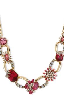 Betsey Johnson Gold Tone Fuchsia Crystal Chain Link Frontal Necklace - Lyst
