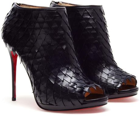 Christian Louboutin Diplonana Leather Peep Toe Ankle Boots in Black - Lyst