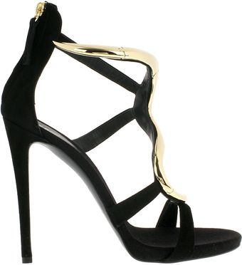 Giuseppe Zanotti Suede Sandals with Golden Metal Front Piece - Lyst