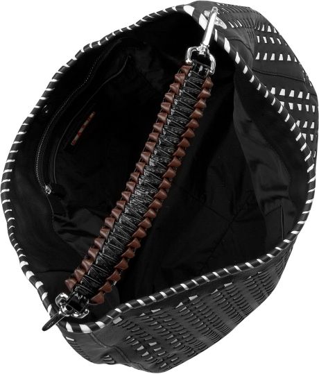 black woven leather hobo bag