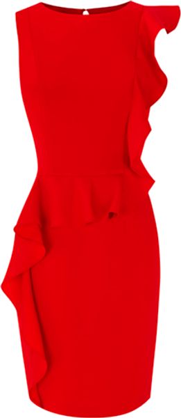 Oasis Oasis Lauren Frill Dress Mid Red - Lyst