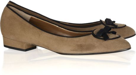Oscar De La Renta Ripley Bowembellished Suede Ballet Flats in Brown (tan) - Lyst