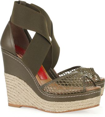 Paloma Barceló Amalaga Mesh and Leather Espadrille Wedge Sandals - Lyst