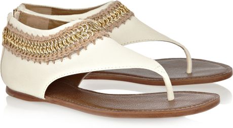 Tory Burch Rella Chain and Crochettrimmed Leather Sandals in White - Lyst