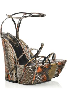 Yves Saint Laurent Baobab Python Wedge Sandals - Lyst