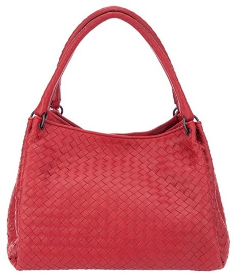 Bottega Veneta Woven Leather Bag in Red - Lyst