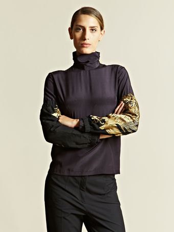 Dries Van Noten Dries Van Noten Womens Clove Embroidered Sleeve Top - Lyst