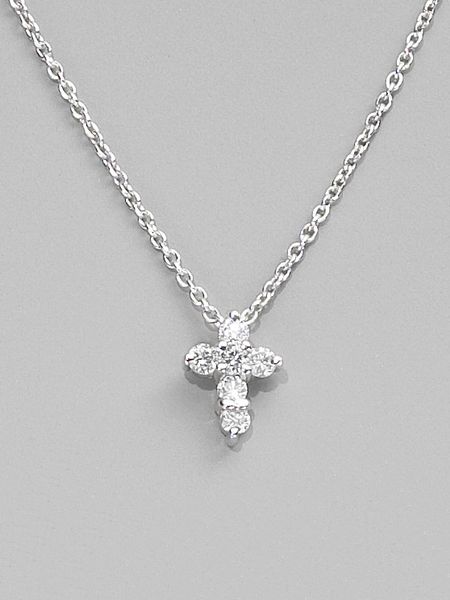 ... Coin Diamond 18k White Gold Baby Cross Necklace in White - Lyst