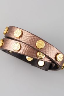 Tory Burch Logo Studded Saffiano Wrap Bracelet  - Lyst