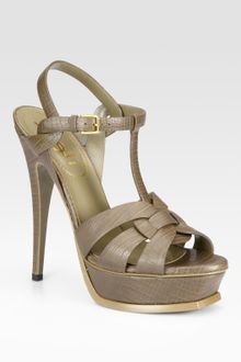 Yves Saint Laurent Tstrap Lizard Embossed Leather Sandals - Lyst