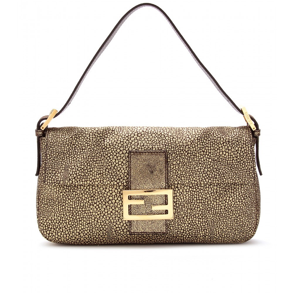 Fendi Baguette Spotted Fabric Shoulder Bag in Gold | Lyst