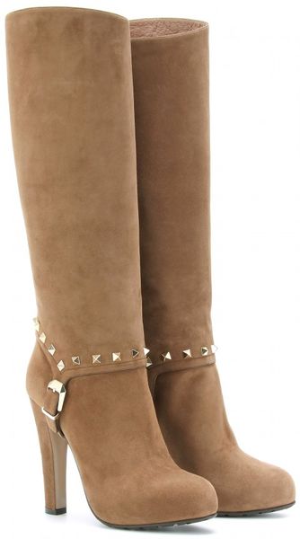 Valentino Rockstud Suede Boots - Lyst