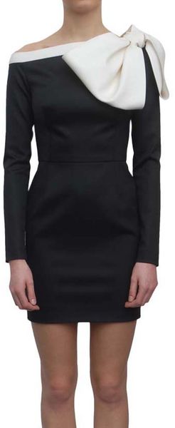 Valentino Woolen Dress with Rosette in Black - Lyst