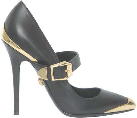 Versace Leather Decolleté with Gilded Details in Black - Lyst