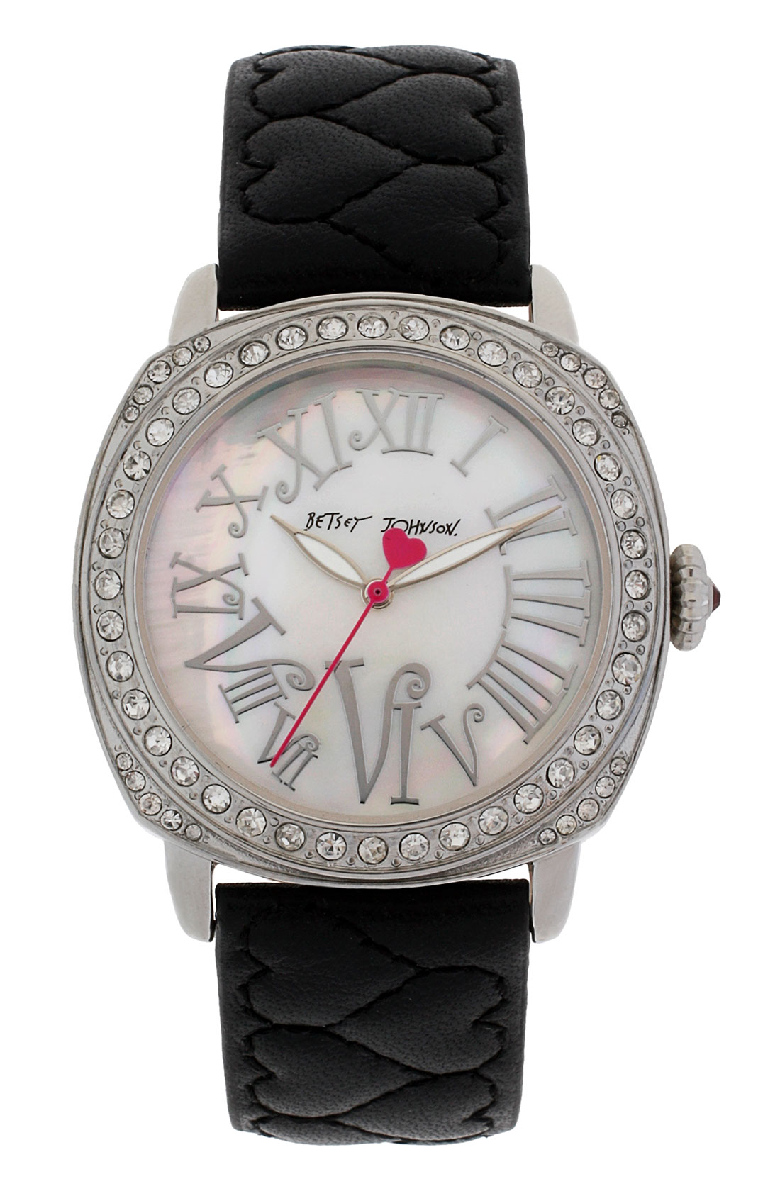 Betsey Johnson Heart Quilted Leather Strap Watch in Silver (black) Lyst