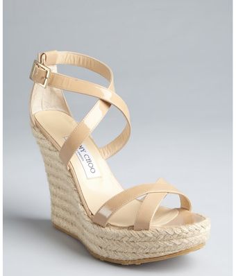 Jimmy Choo Nude Patent Leather Porto Espadrille Wedges - Lyst