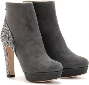 Miu Miu Suede and Glitter Ankle Boots - Lyst