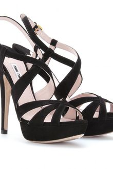 Miu Miu Suede Crossstrap Platform Sandals - Lyst
