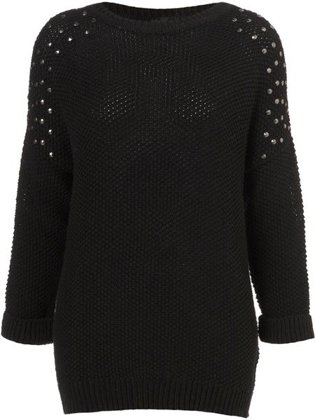 Topshop Knitted Stud Shoulder Jumper in Black | Lyst