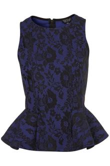 Topshop Bonded Lace Peplum Top - Lyst