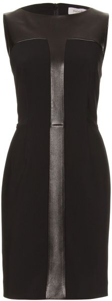 Yves Saint Laurent Wool and Leather Detailed Dress in Black (nero) - Lyst