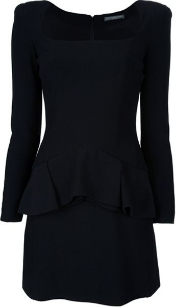 Alexander Mcqueen Pleated Peplum Dress in Black - Lyst