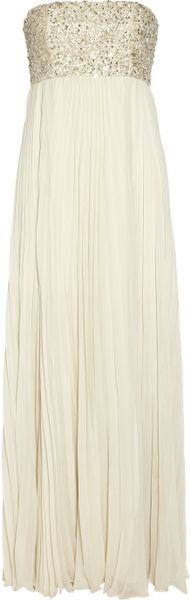 Alice + Olivia Embellished Pleated Silk chiffon Gown in Beige (cream) - Lyst