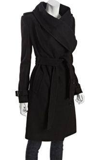 BCBGMAXAZRIA Black Wool Blend Carlin Double Breasted Belted Trench - Lyst