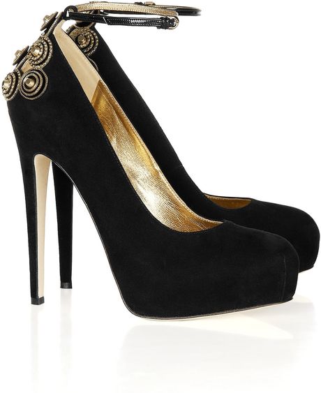 Brian Atwood Zenith Chain and Studembellished Suede Pumps in Black - Lyst