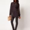 Glamorous Polka Dot Oversize Chiffon Shirt in Blue (navybeigespot) - Lyst