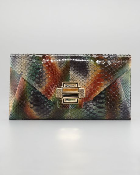 Kara Ross Electra Python Clutch Medium in Multicolor (green) - Lyst