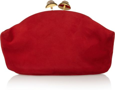 Marni Hornembellished Suede Clutch in Red - Lyst