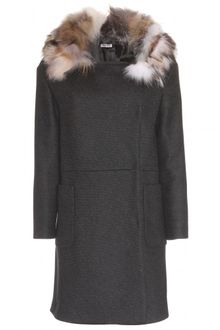 Miu Miu Wool Coat with Fur Collar - Lyst