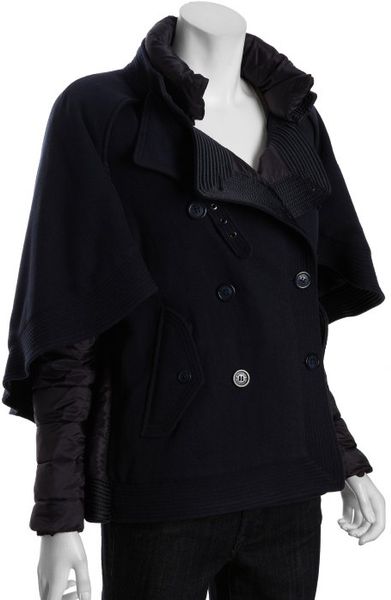 Moncler Navy Wool Blend Double Breasted Cape Coat in Blue (navy) - Lyst
