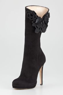 Oscar de la Renta Suede Floralapplique Boot - Lyst