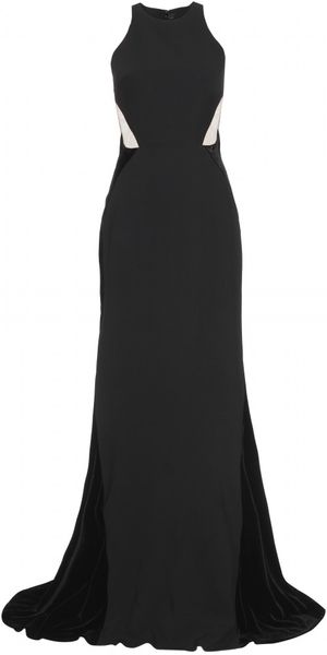 Stella Mccartney Crepe and Velvet Trimmed Gown with Belt in Black - Lyst